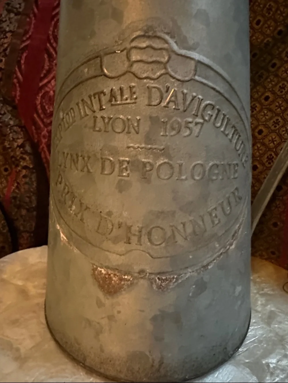 Shabby Chic Galvanized Metal Watering Can/ Vase with Embossed French Logo - Picture 2 of 6
